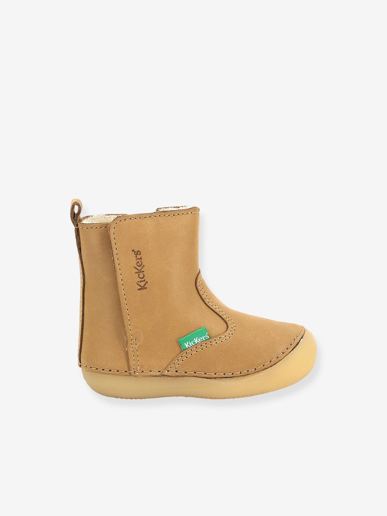 Sapatinhos de couro para bebê Socool Cho KICKERS® First Steps, bege claro, lisos