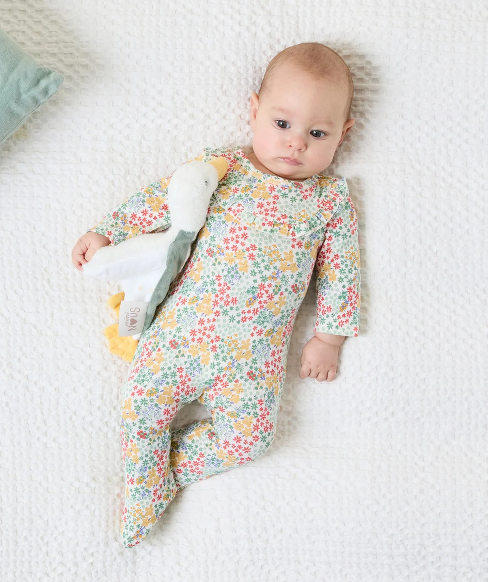 dors-bien bébé en coton bio imprimé fleurs et col à volants