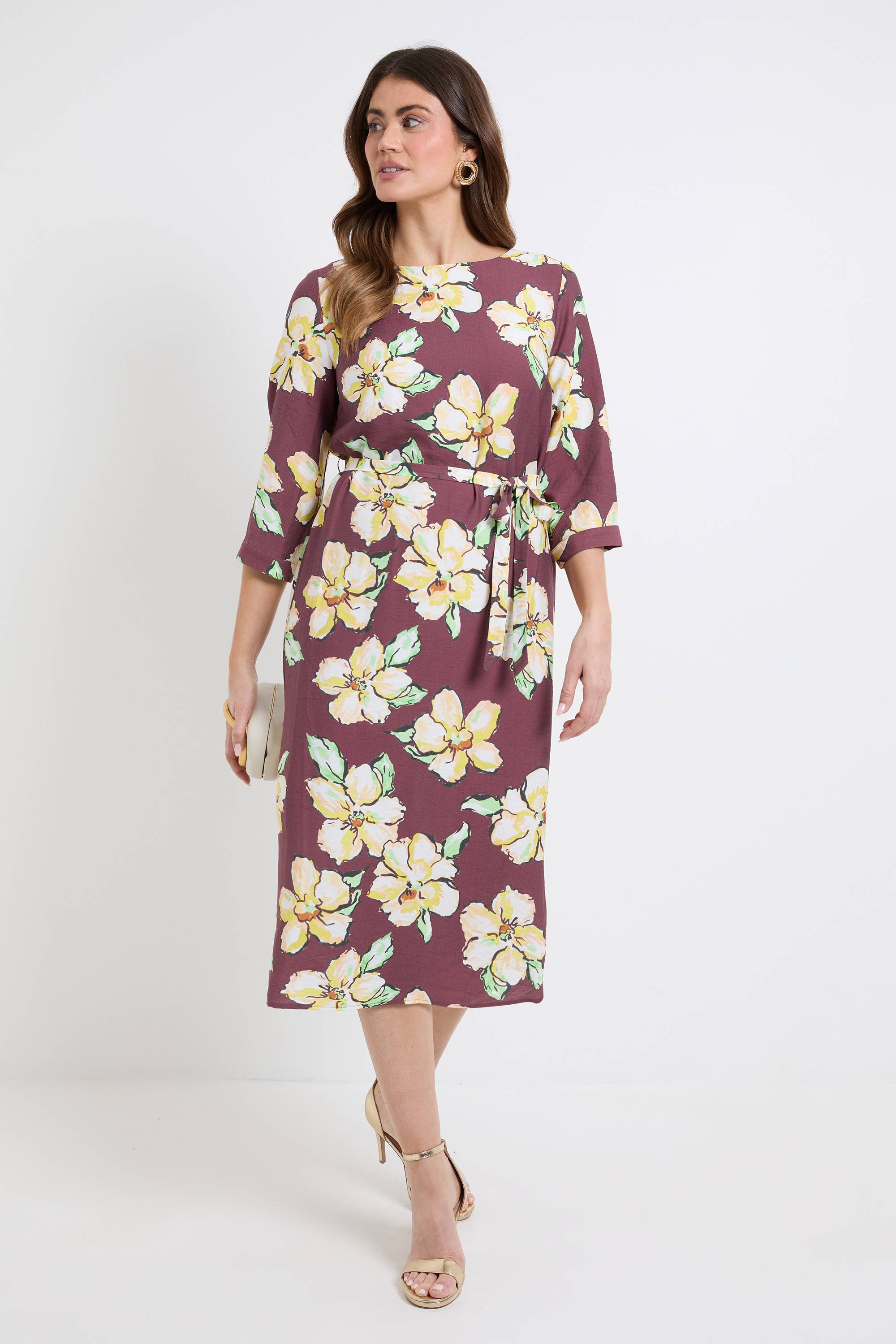 Wallis Robe Midi Fleurie À Ceinture