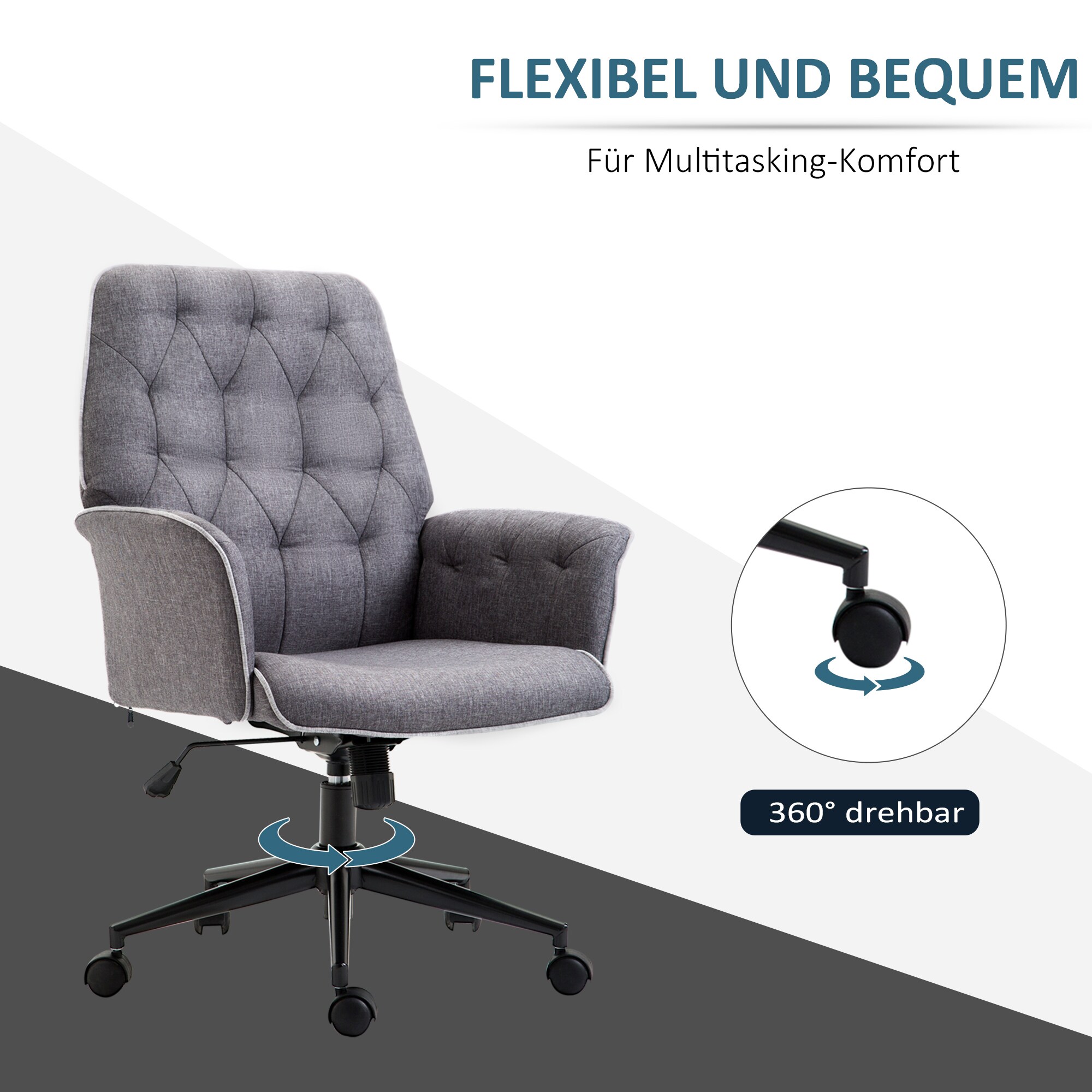 HOMCOM Bürostuhl mit Wippfunktion, aus Webstoff und Polyester, gemütlich 66 x 69 x 89,5-97Hcm (BxTxH)