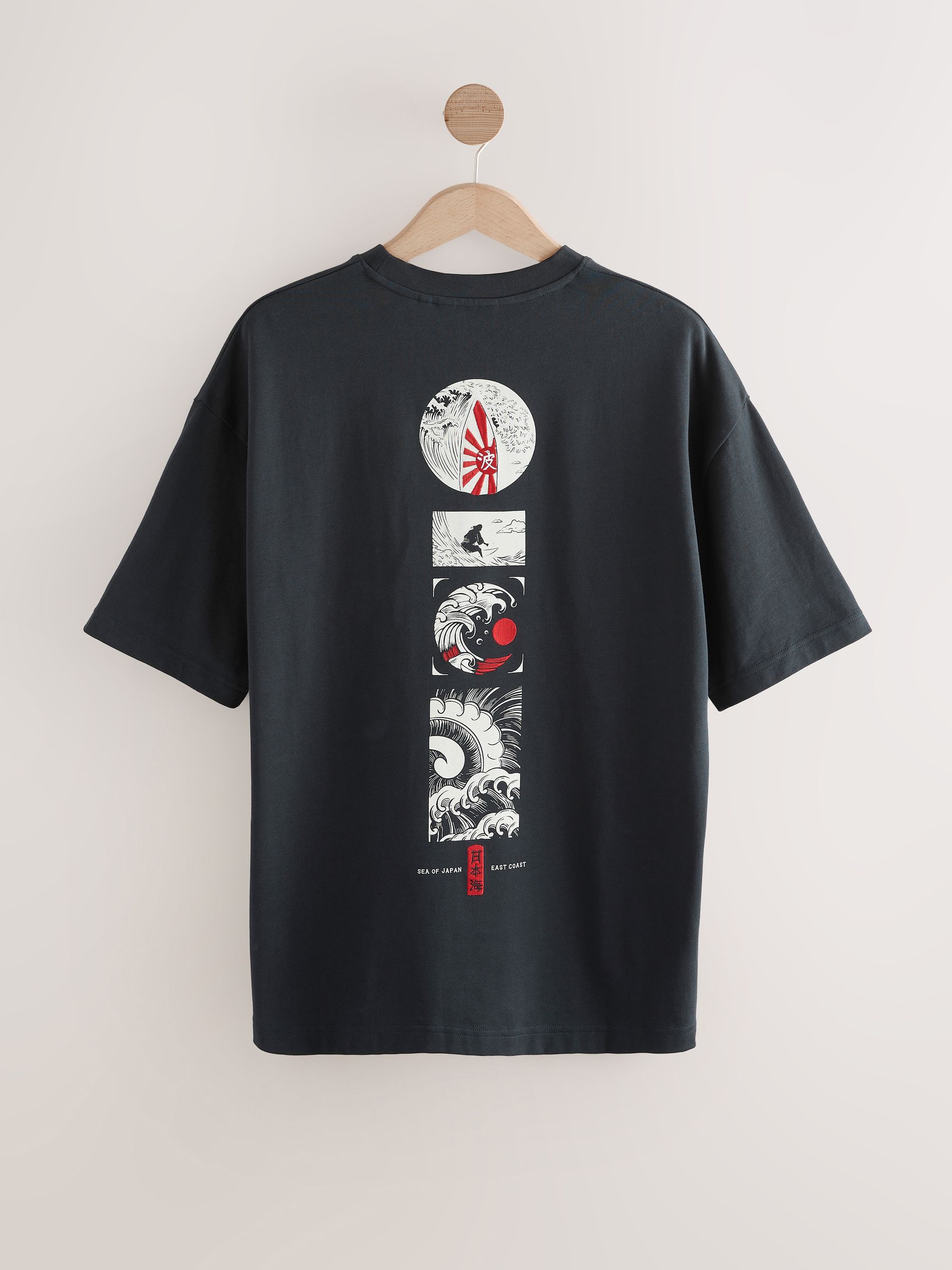 Zwart - Relaxed fit - Japans T-shirt met surfprint en grafische opdruk