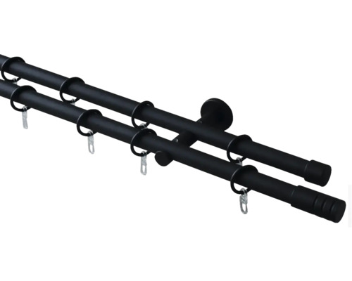 Dubbele gordijnroedeset, cilindervormig, zwart, 160 cm, Ø 20 mm