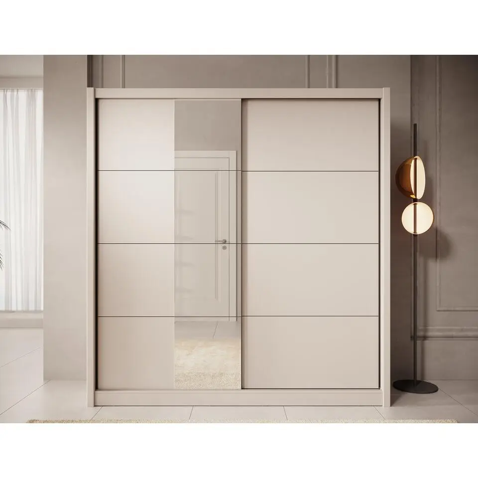Meubella - Kledingkast Azul - Beige - 205 cm - Met spiegel