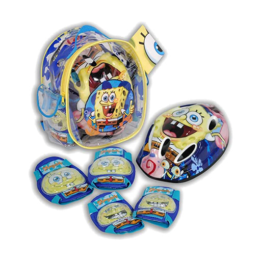 Mochila, capacete e equipamentos de proteção do Bob Esponja
