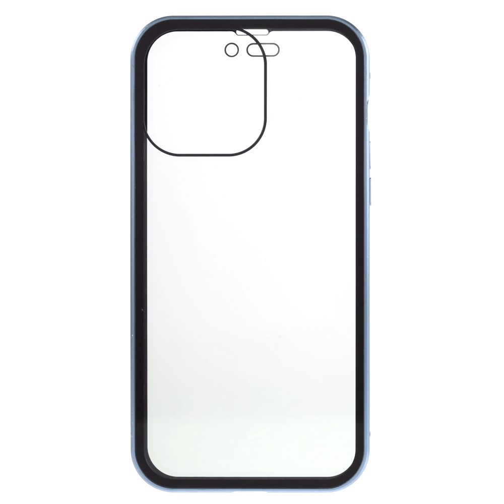 iPhone 14 Pro Magnetische Alu Schutzhülle mit Panzer Glas Backcover   Privacy Glas Displayschutz (Magnet-Technologie) - Hellblau