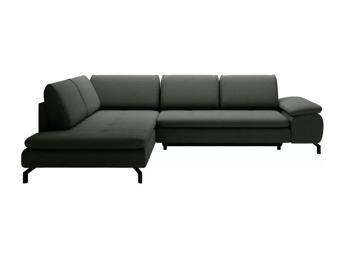 Grand canapé d'angle gauche convertible en tissu texturé vert ARCHIBALD