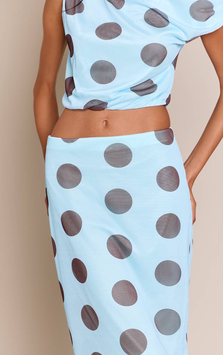 Bleu Aqua Jupe Mini Drapée En Mesh À Pois