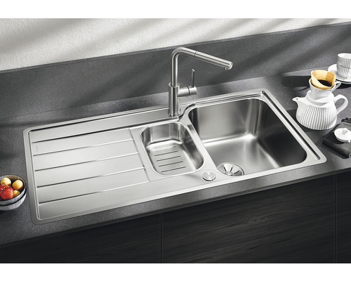 Blanco CLASSIMO 6 S-IF spoelbak, 1000 x 500 mm, geborsteld roestvrij staal, 525329, 1 bak met afdruiprek, bak rechts