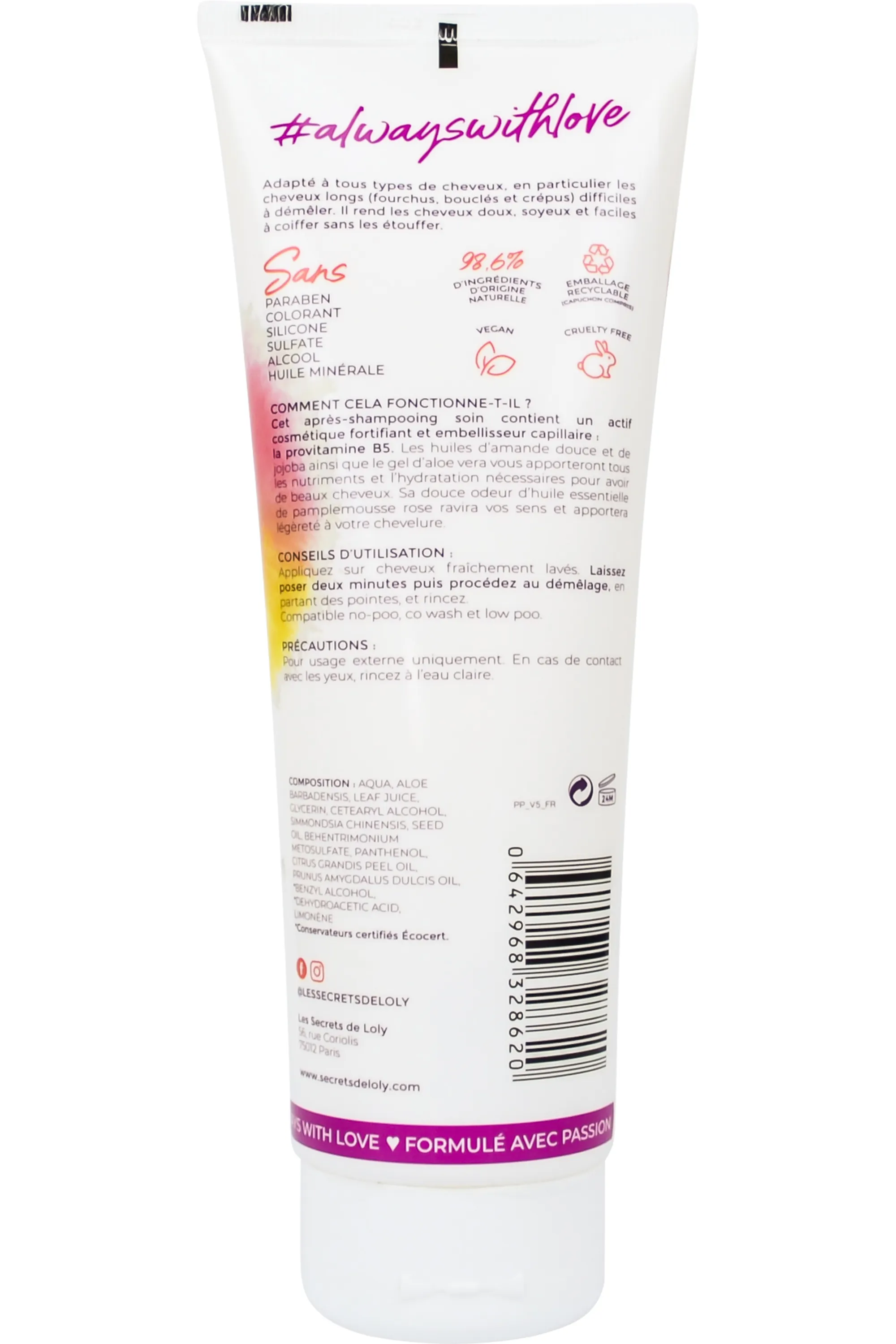 Les Secrets de Loly Après-shampoing démêlant Pink Paradise-250 ml