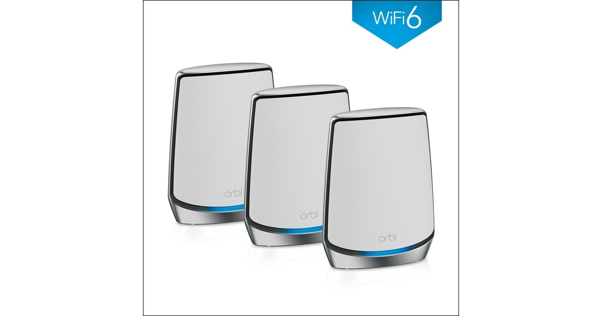NetgearOrbi WiFi 6-systeem (RBK853) AX6000 mesh router  (1x Router (RBR850), 2x Satellieten (RBS850), Dekking tot 700 m²)