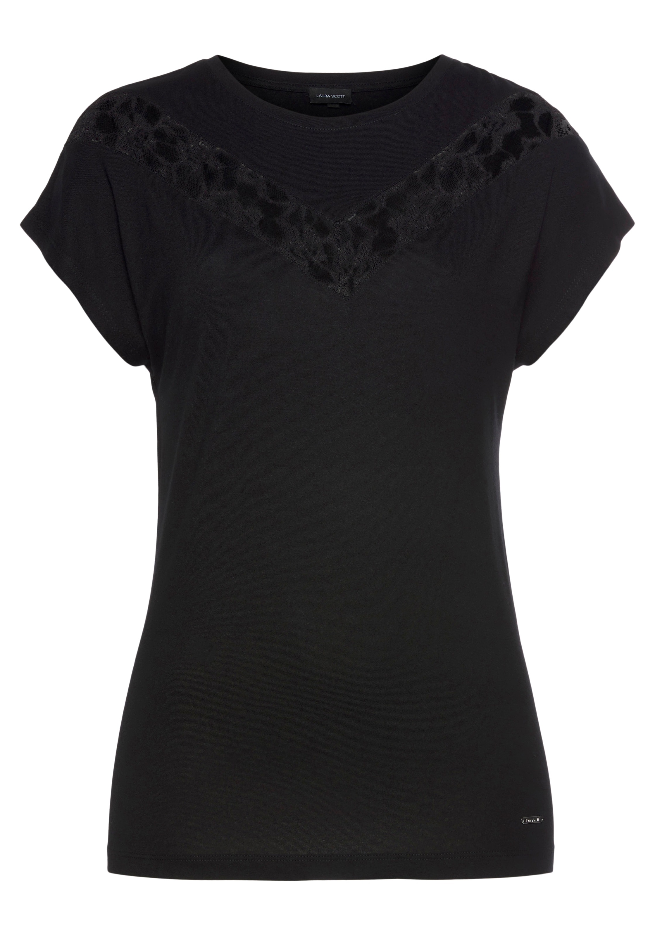 Laura Scott Rundhalsshirt , angeschnittene Kurzarmärmel,  figurumspielende Passform