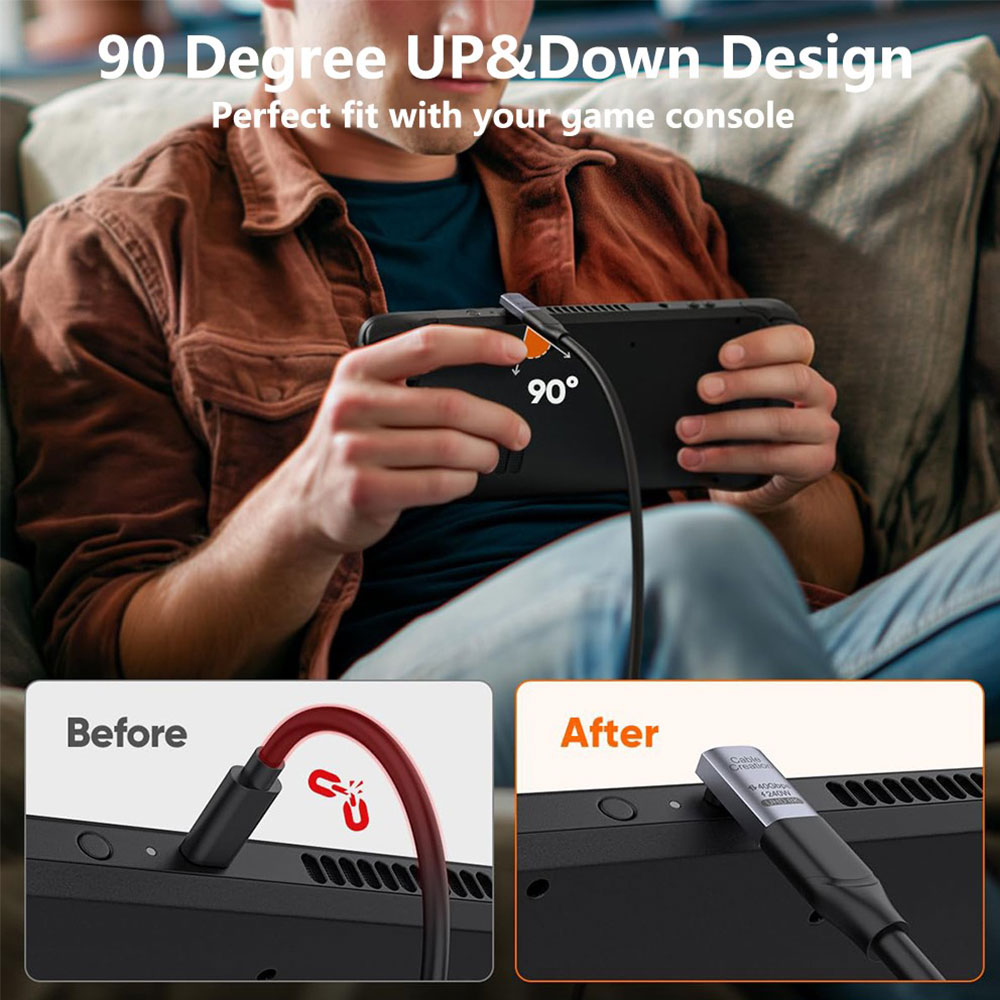 (240W) USB C 4.0 (m) auf USB C (w) Daten und Schnelllade-Elbow-Adapter Stecker 90 Grad-Winkel 40 Gbit/s (8K@60Hz) - Grau