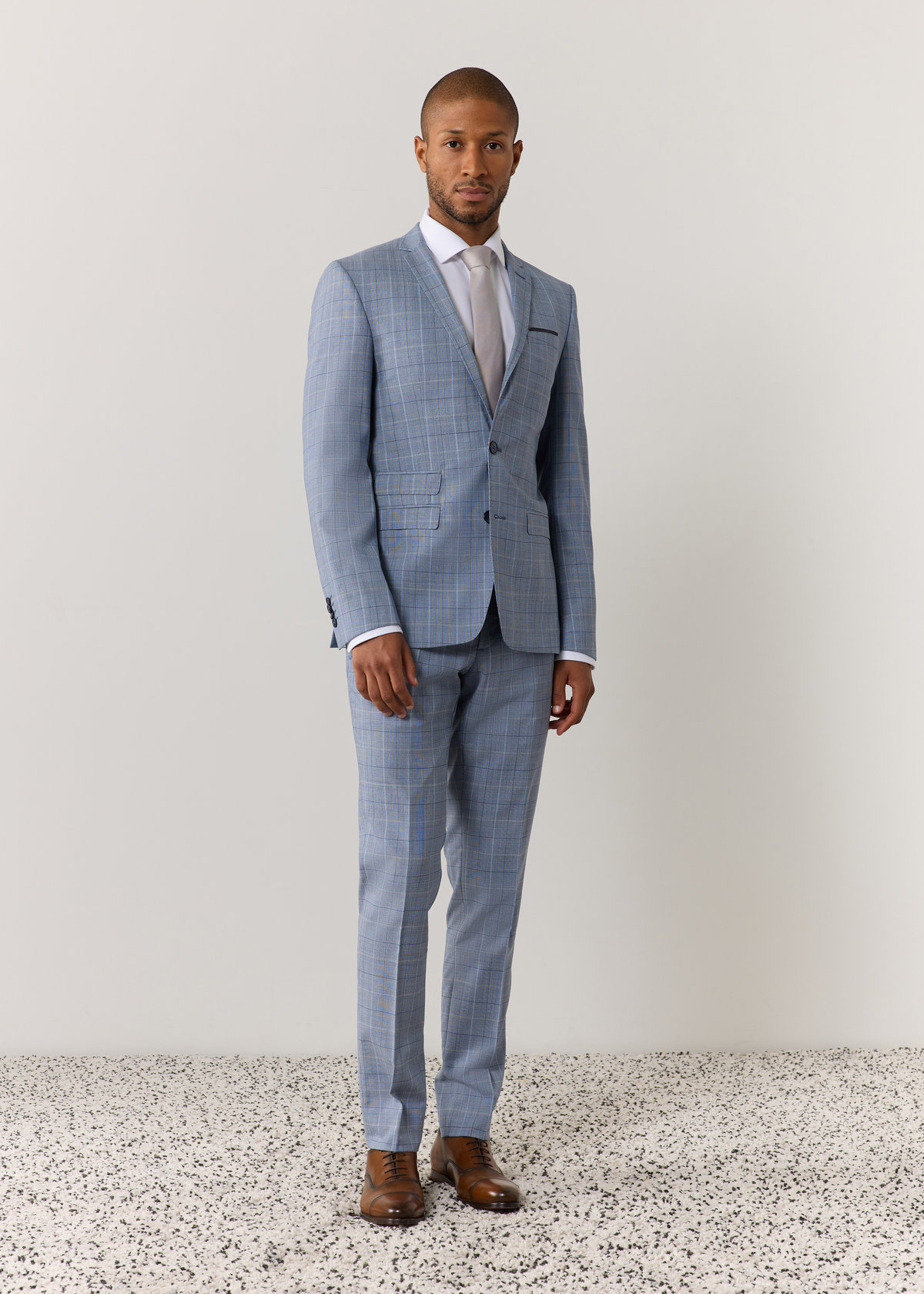 Costume 2 pièces Slim en laine bleu pâle Prince de Galles