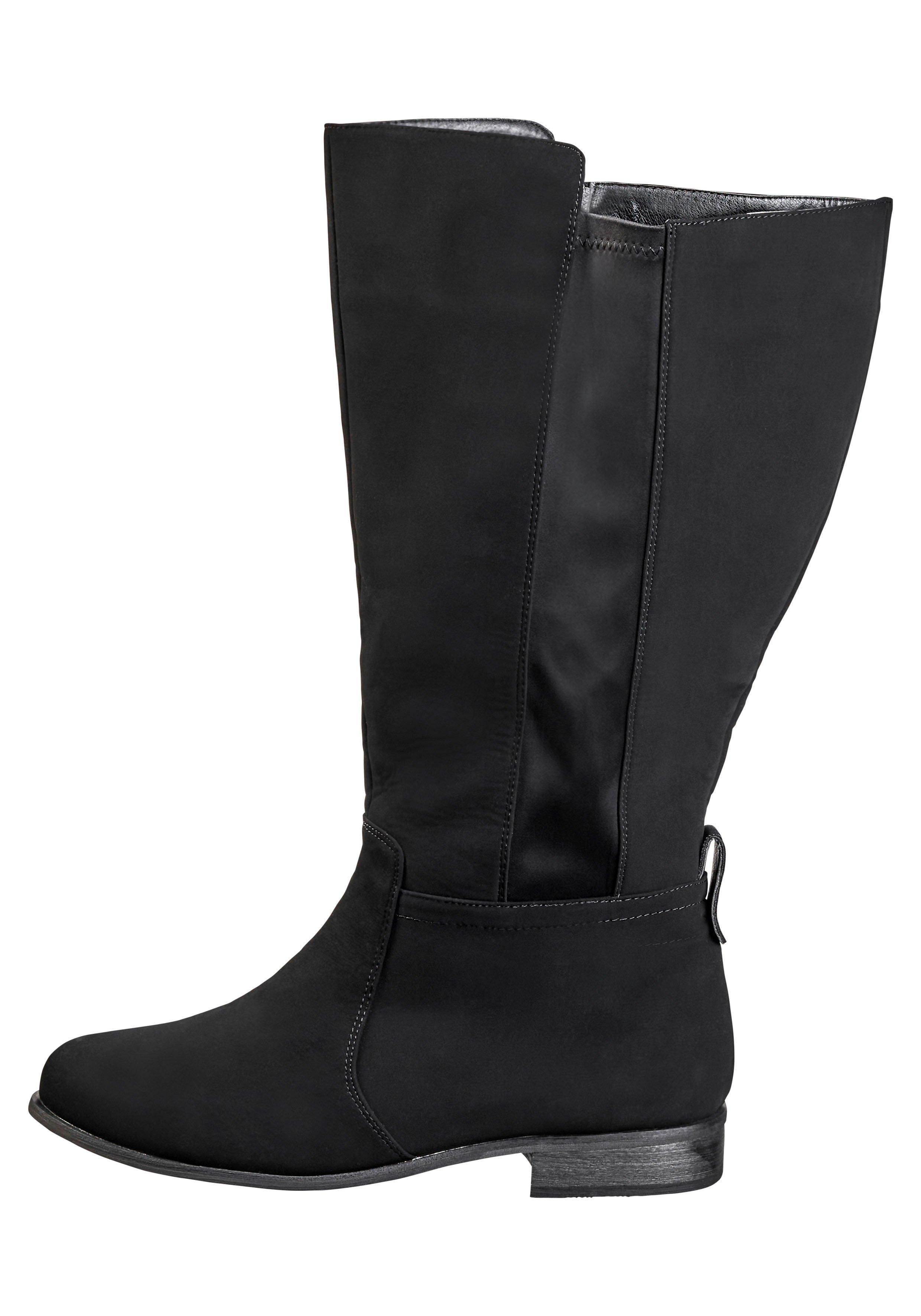 Weitschaftstiefel mit Stretcheinsatz, Velourslederimitat