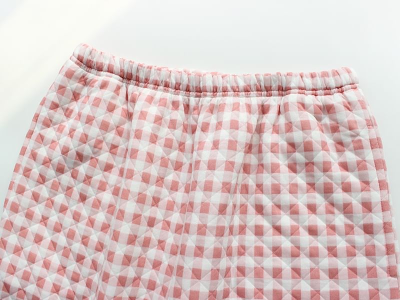 Dogini - Bijpassende pyjamaset voor koppels: effen gewatteerd overhemd met knoopjes + broek met middelhoge taille