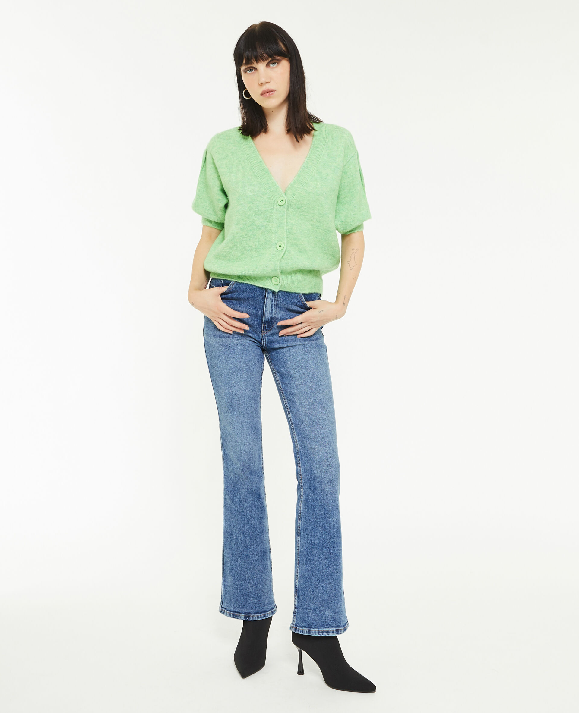 Jean flare taille haute - Bleu