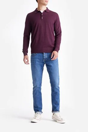 King Essentials The Robert Long Sleeve Poloshirt Merino Burgundy KM111030002-P080T kopen