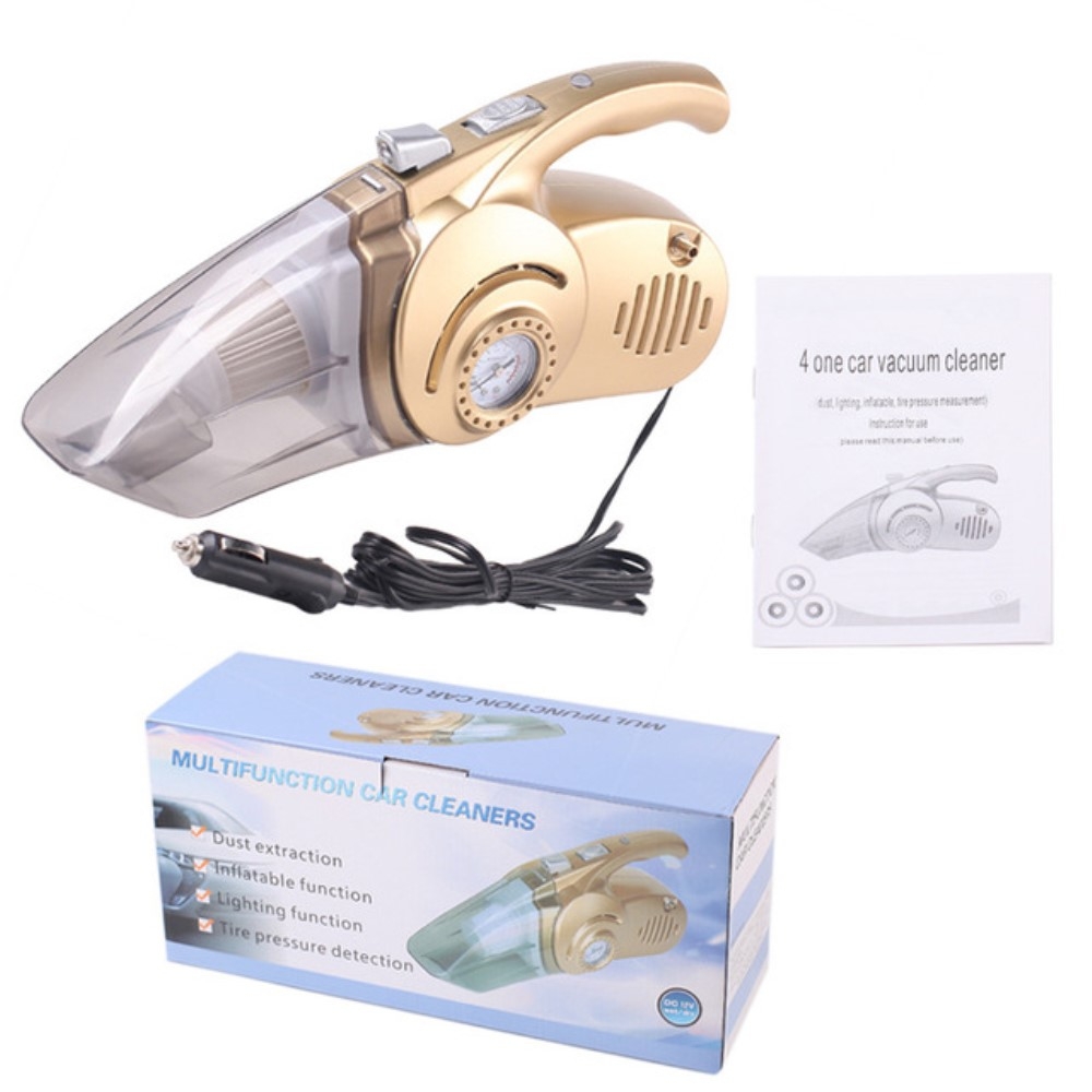 (96 Watt) 4in1 LED Hand Staubsauger Nass und Trocken Kompressor Luftpumpe mit Reinigungsaufsätzen für Auto / Haushalt - Gold