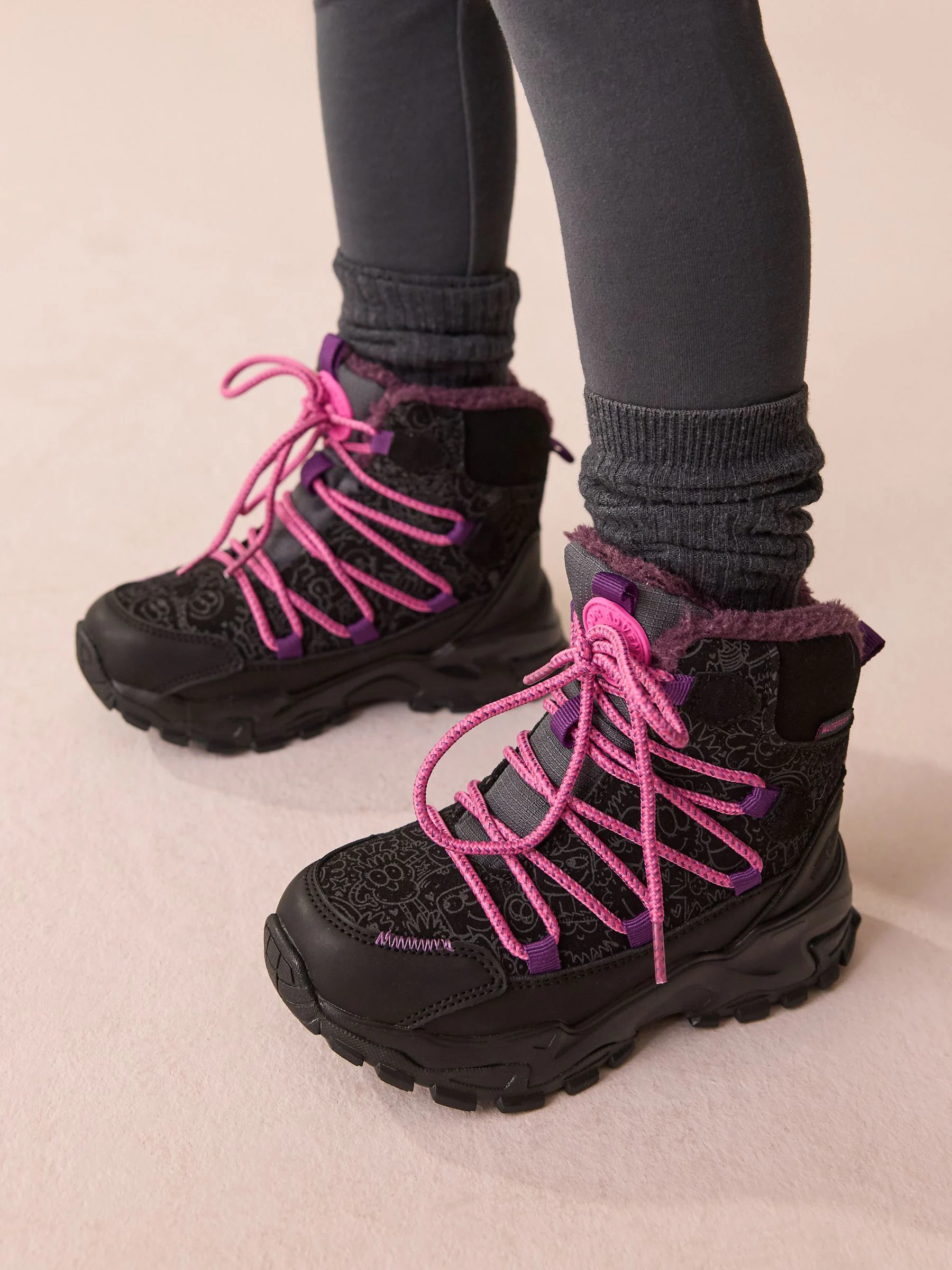 Zwart/paars met print - Waterbestendige wandelschoenen