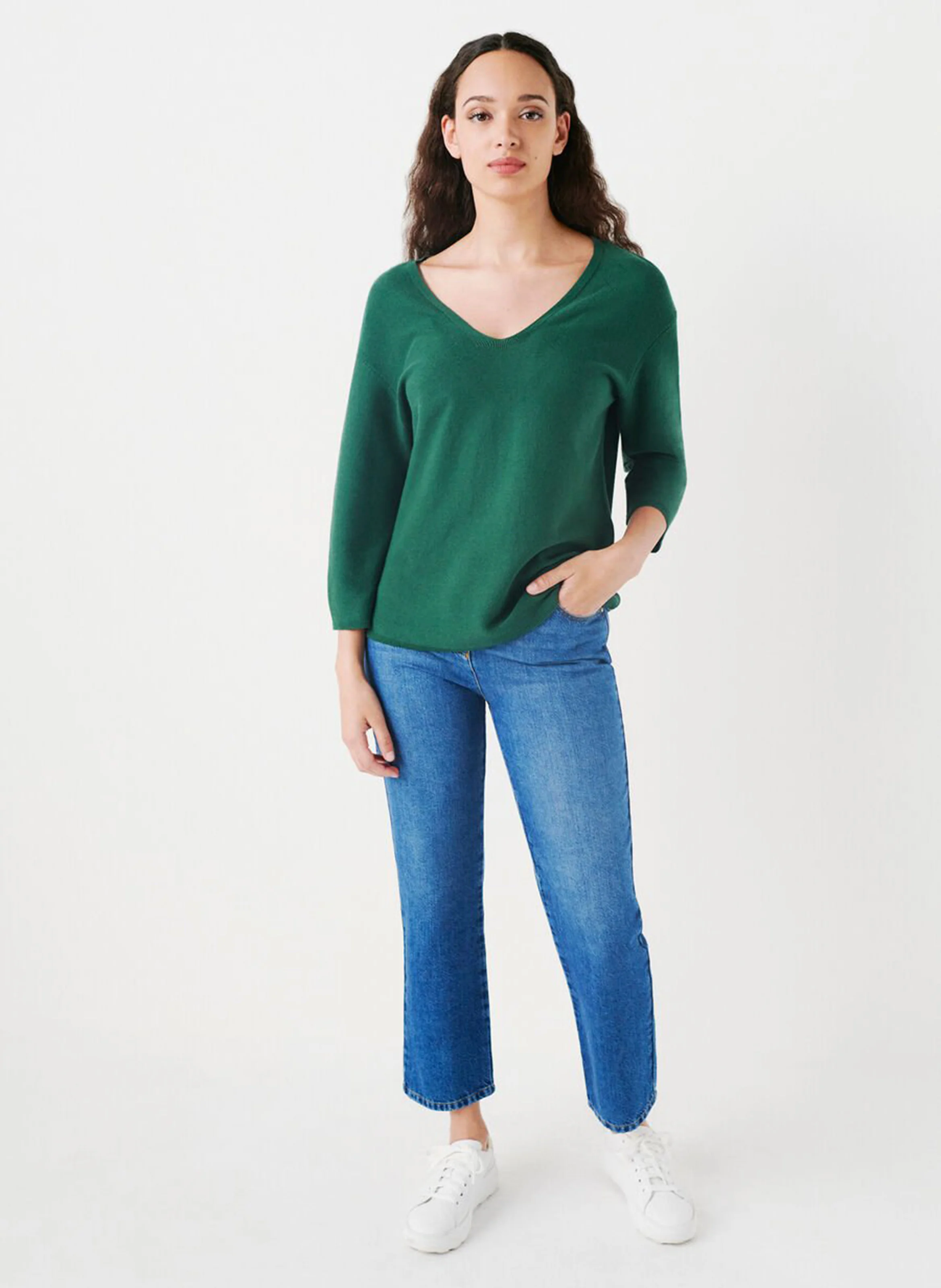 MBOBBY - Pull ample col V en coton | Vert