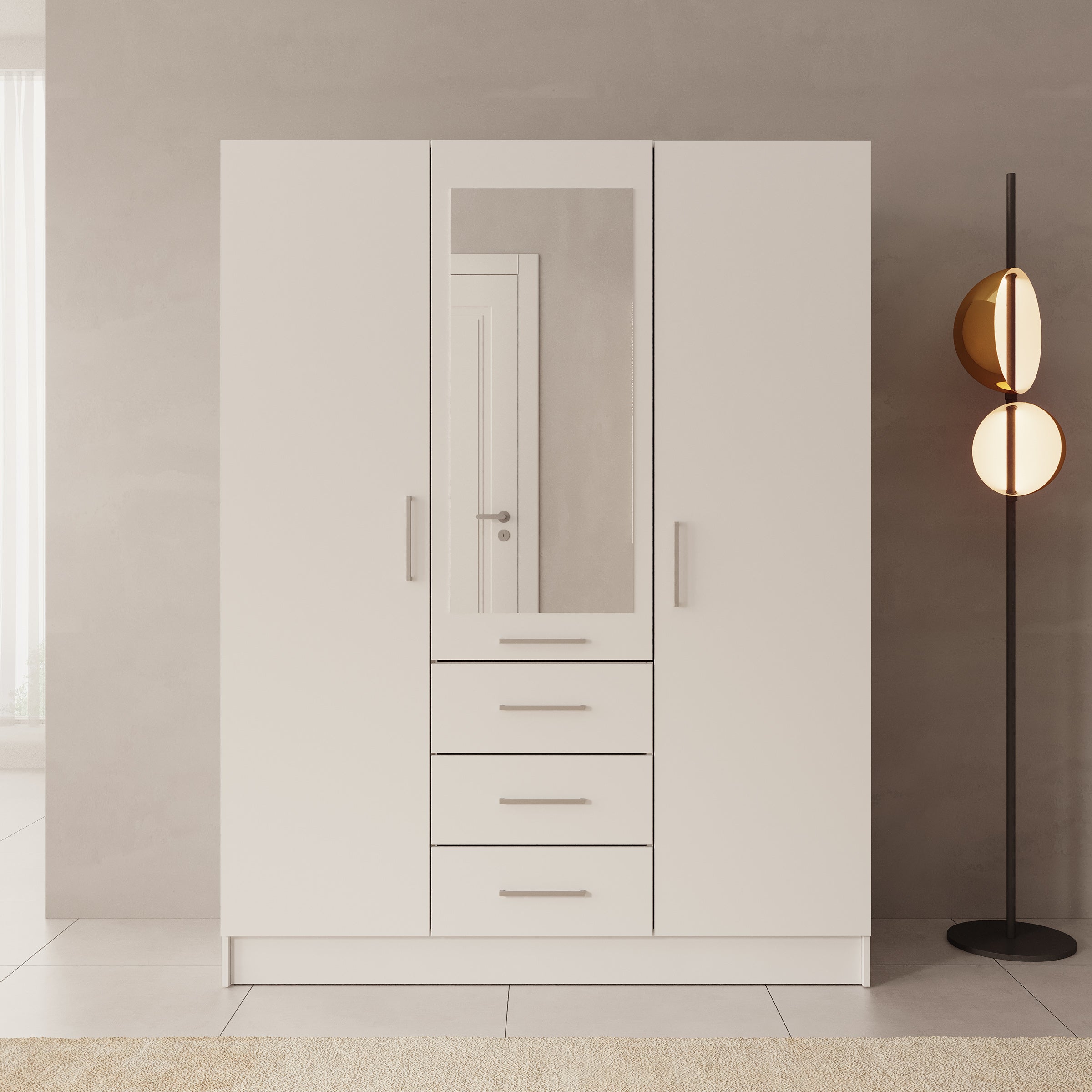 Meubella - Komodo - Kledingkast met 3 deuren - Wit - 150x61x201 cm