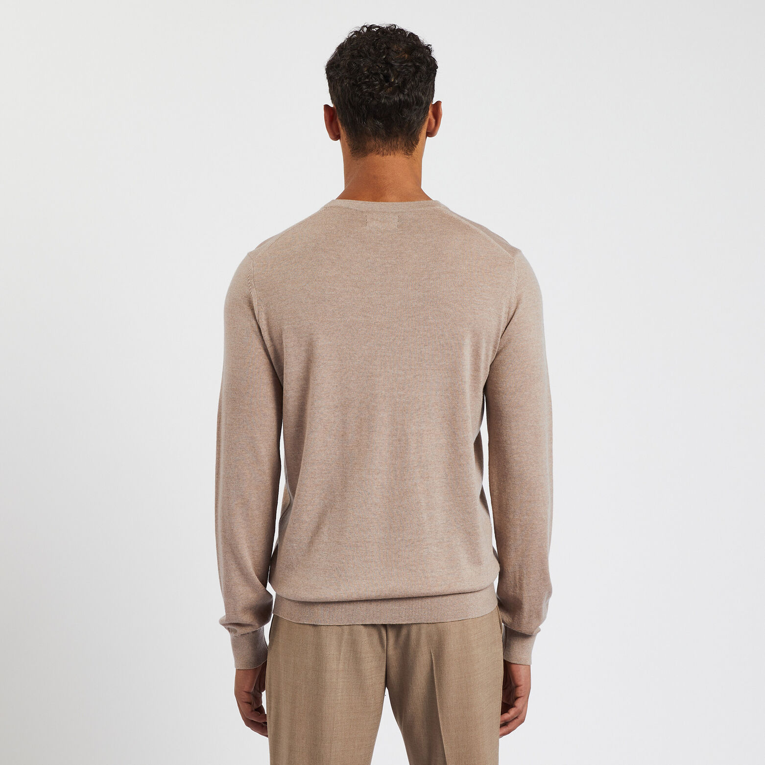 Pull col rond en laine mérinos Beige
