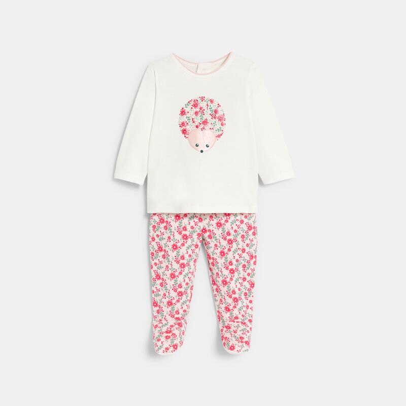 Pyjama jersey hérisson fleuri blanc bébé fille Rouge