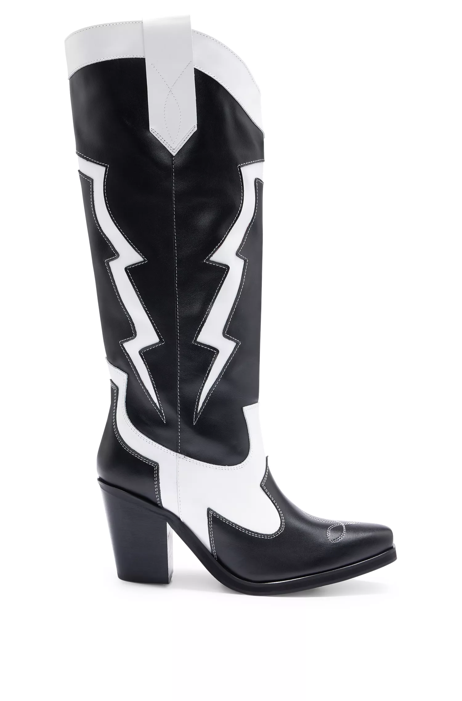 Botas de couro HUGO com salto cubano vermelho, estilo cowboy.