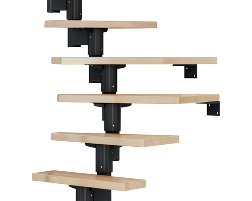 Pertura Spiros middentrap, antraciet, kwartslag, links/rechts onder, leuning 75 cm, beuken gelamineerd hout, gelakt, 11 treden / 12 stootborden