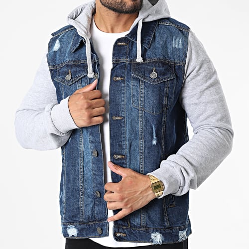 Veste Jean A Capuche Hudson Bleu Denim Gris Clair Chiné