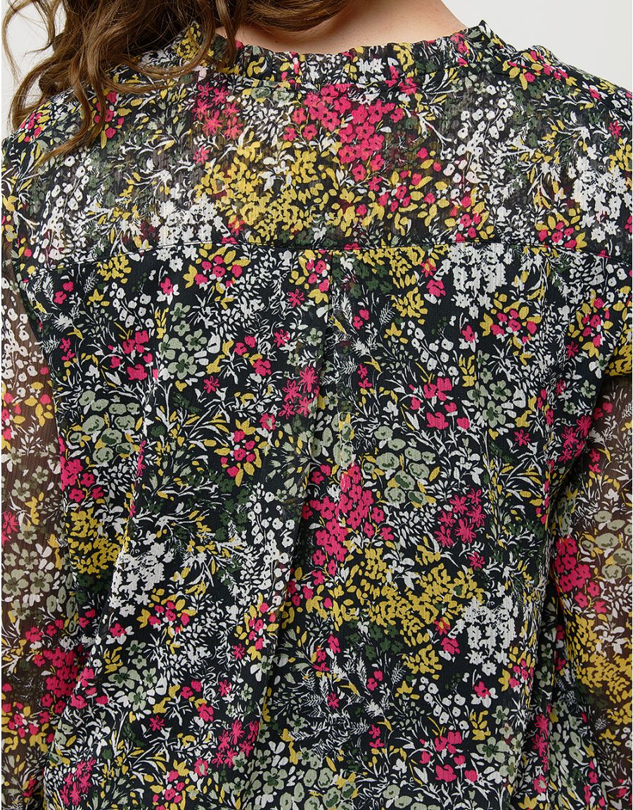 Blouse voile vert fleuri