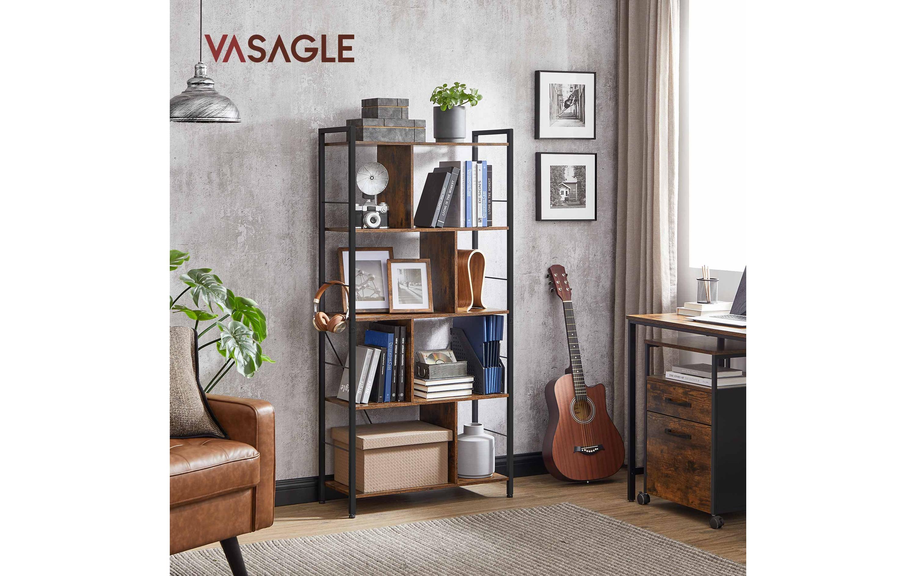 Bücherregal Braun/SchwarzBücherregal mit 5 Ebenen