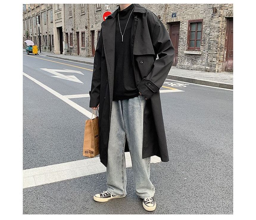 Sinlarity - Effen midi-trenchcoat met dubbele rij knopen