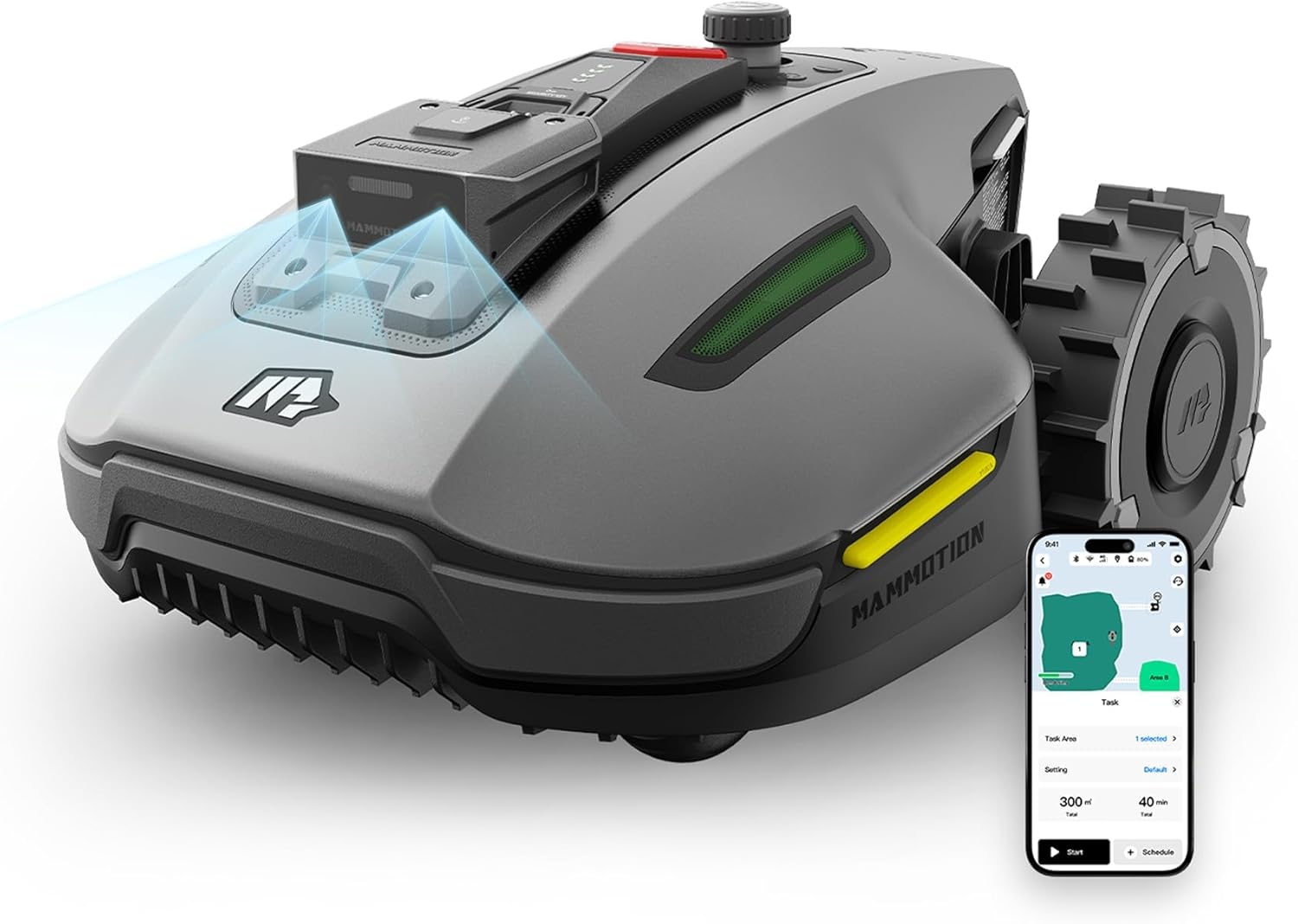 MAMMOTION YUKA Mini 500 Robot Tondeuse sans Fil Périphérique, NetRTK+Vision, Aucune Antenne RTK Requise, Recommandé 500 m², Pente à 50%, Cartographie Automatique, avec Module 4G