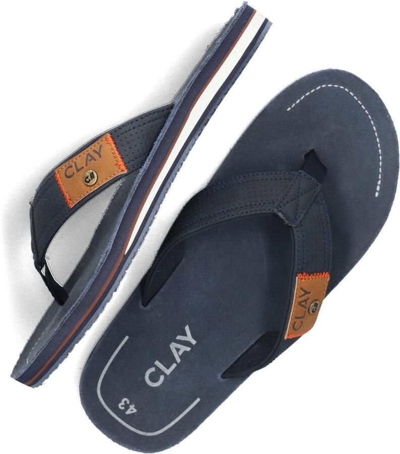 Clay Blauwe Leren Heren Slippers