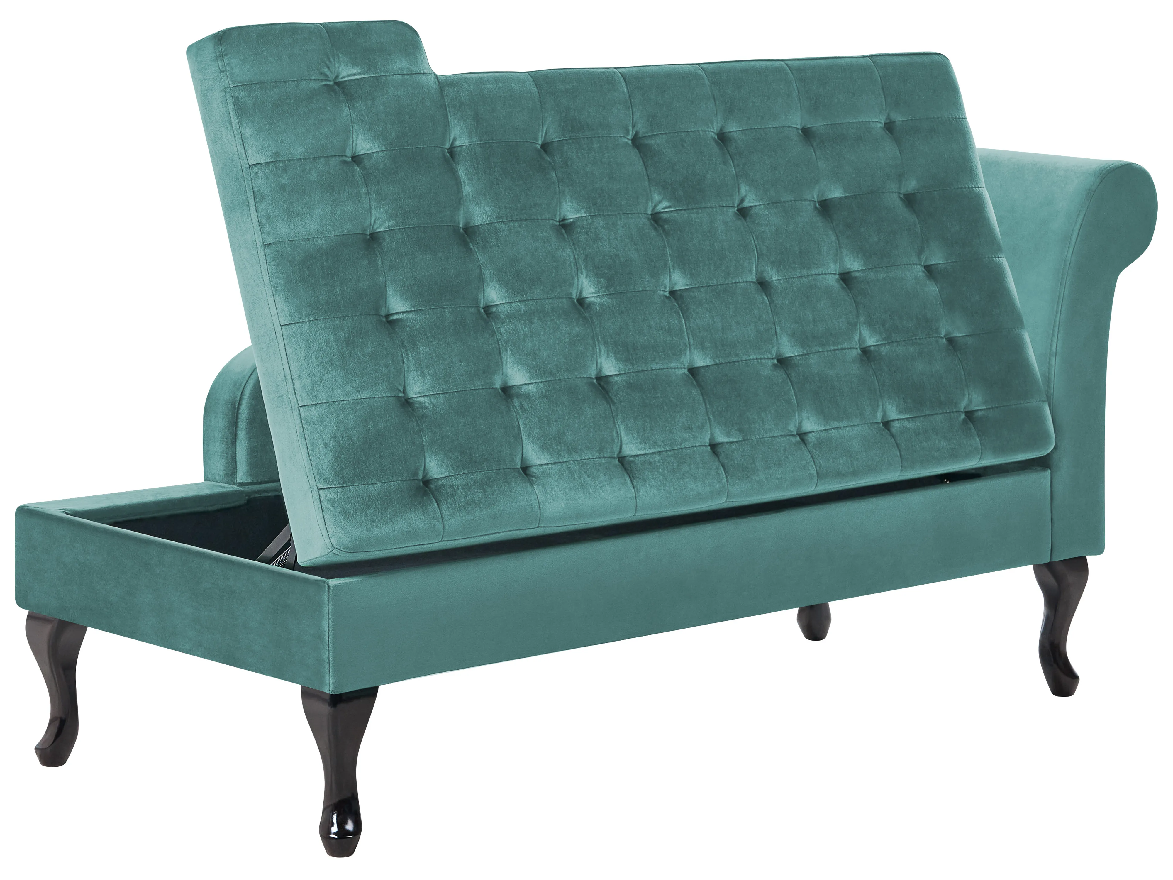 Rechtszijdige chaise longue PESSAC Fluweel Groenblauw met opbergruimte