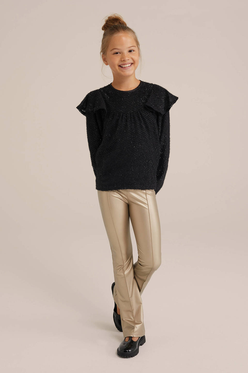WE Fashion gebloemdetop zwart/zilver
