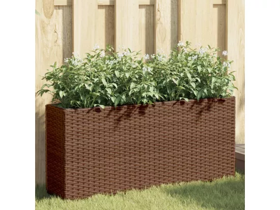 Jardinières avec 2 pots 2 pcs marron 90x20x40 cm résine tressée