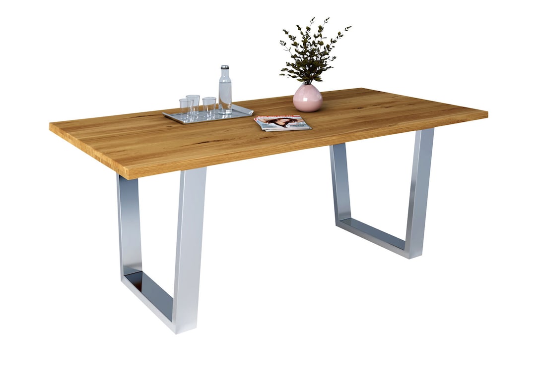 LIV´IN Esstisch MODENA 160 x 100 cm Eiche massiv/ edelstahlfarben