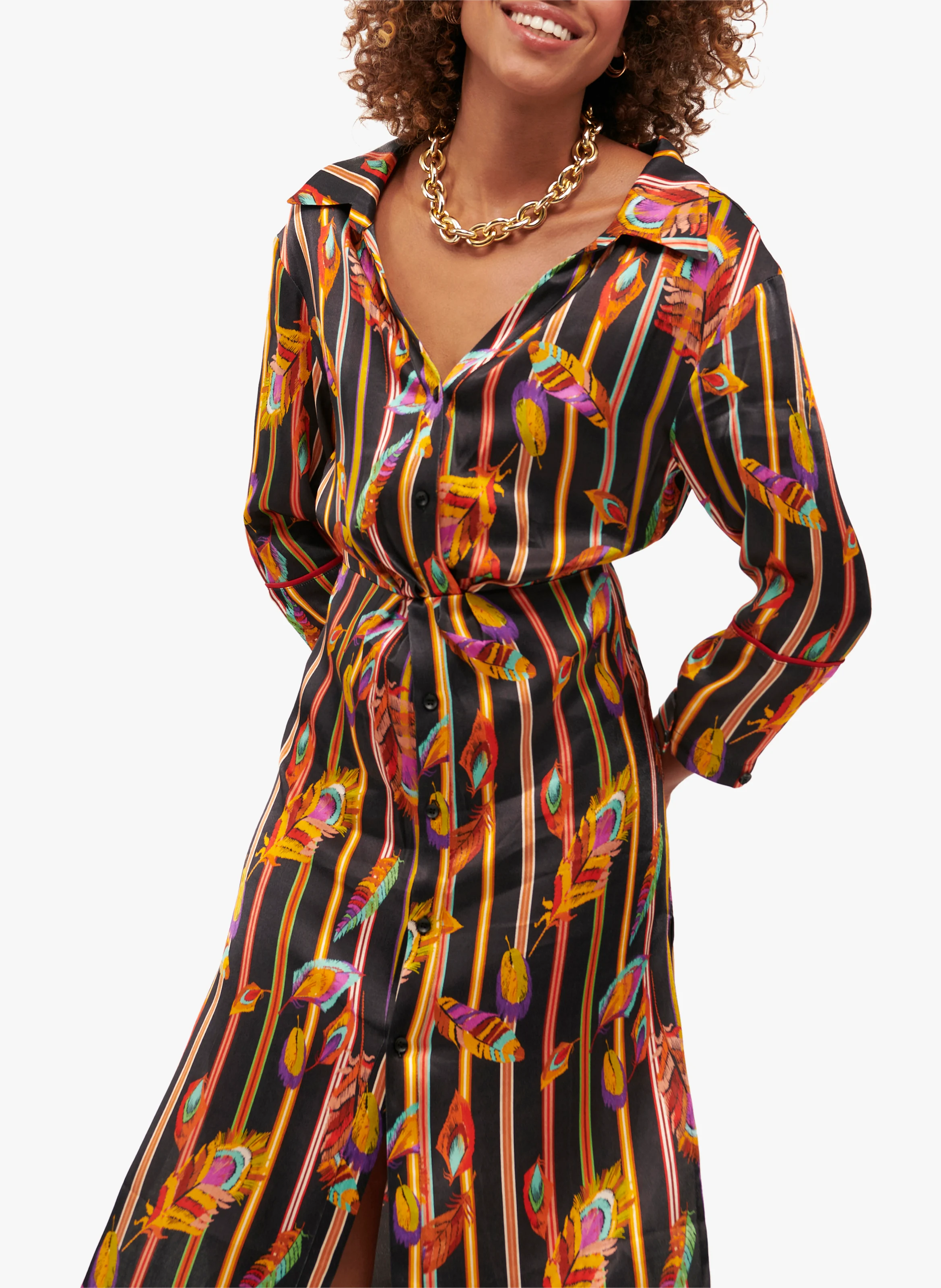 COLIBRI - Robe chemise col classique imprimée | Noir