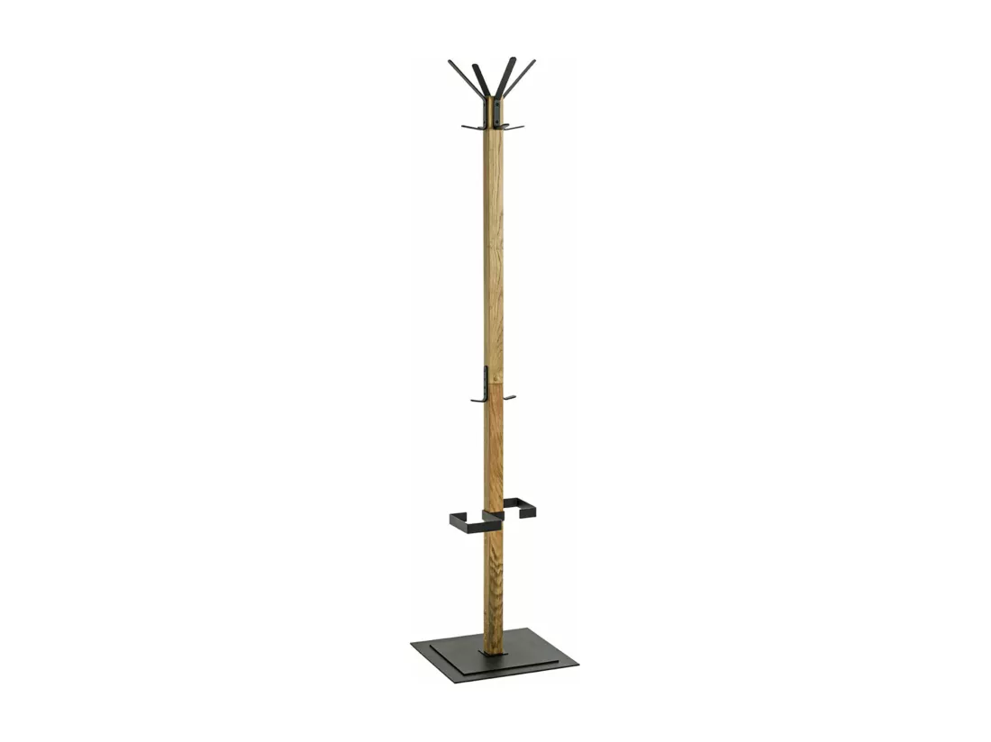 Portemanteau en bois massif coloris chêne et métal noir -longueur 40 x profondeur 40 x hauteur 180 cm