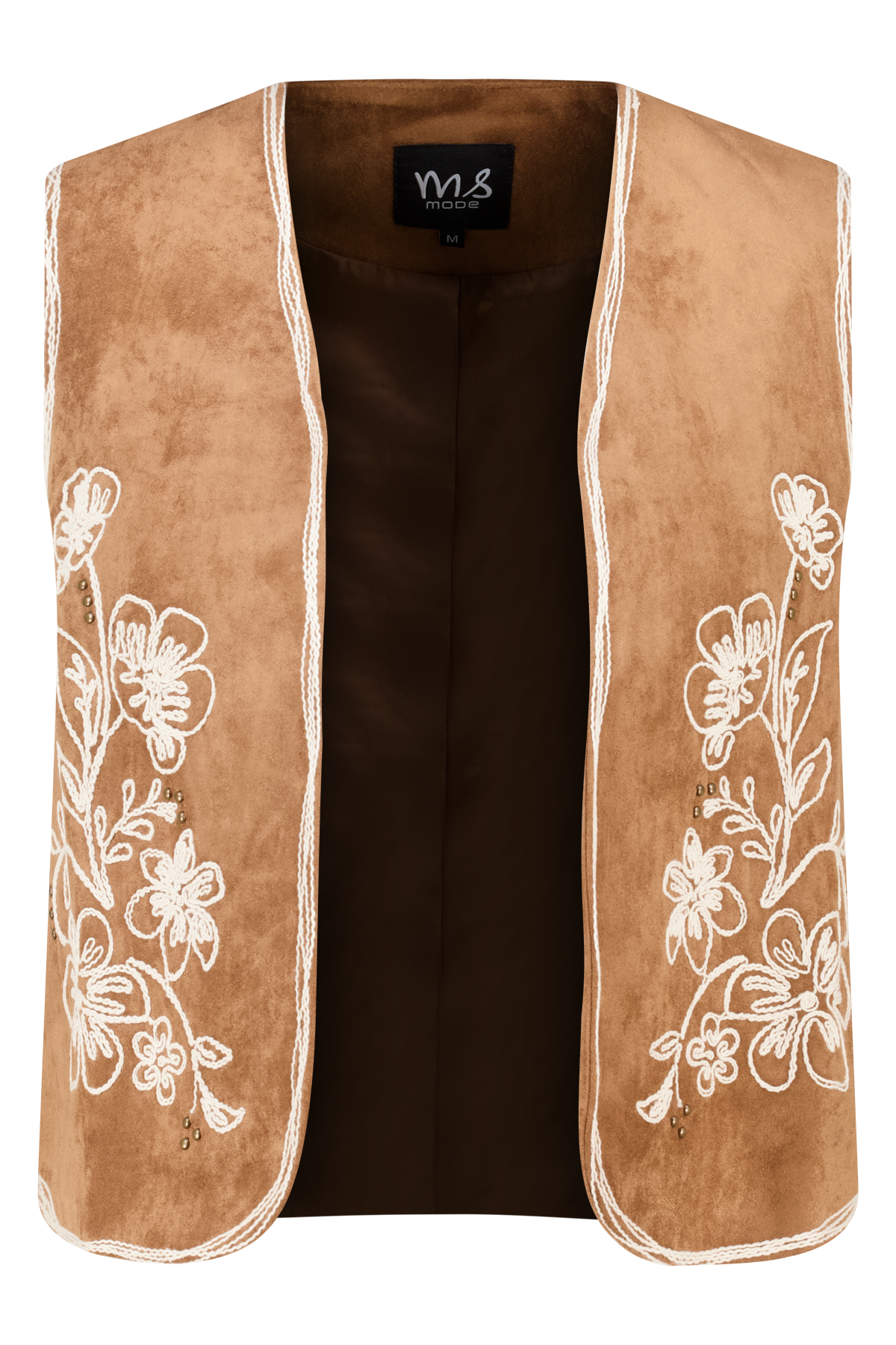 Suèdine gilet met broderie Cognac