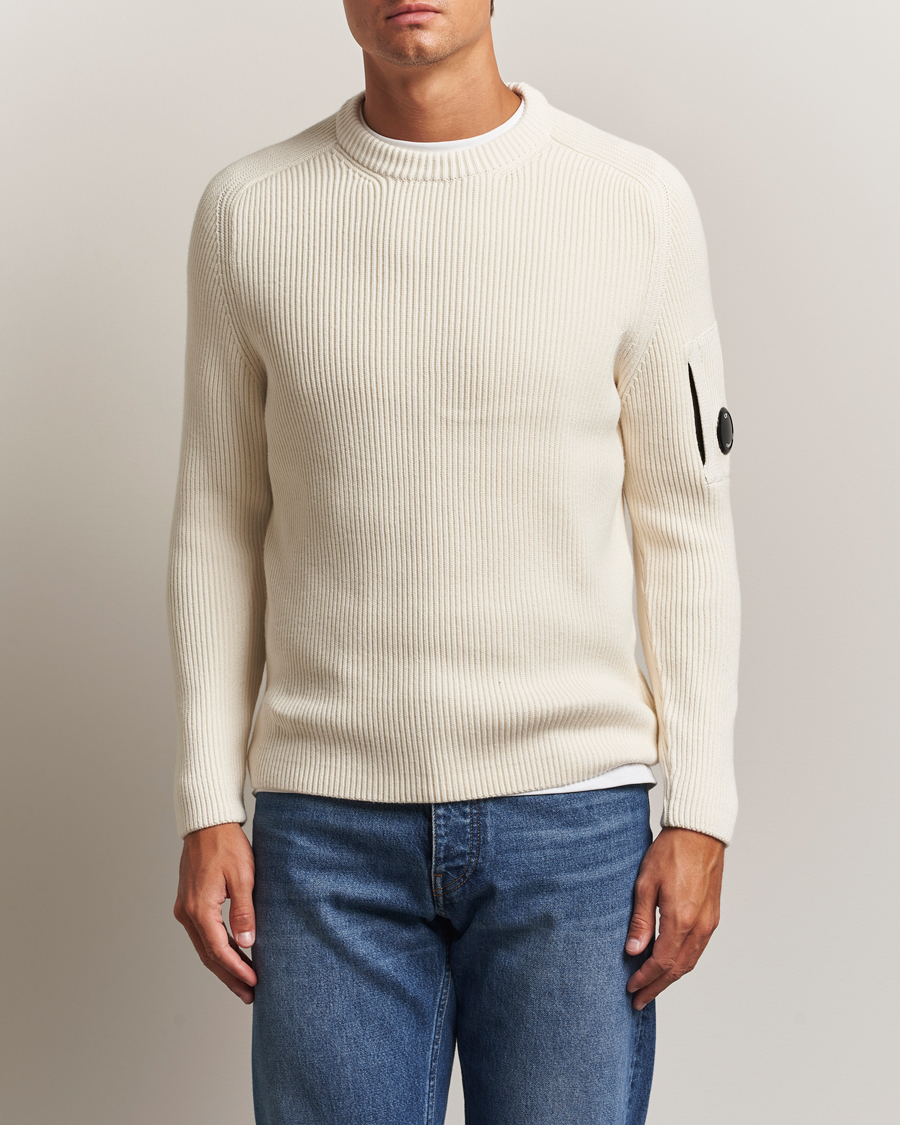 C.P. Company Full Rib Knitted Cotton Crew Neck White