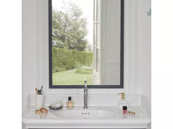 Console JACOB DELAFON Cléo 1889 avec plan vasque + colonne droite + robinet lavabo chromé + siphon chromé