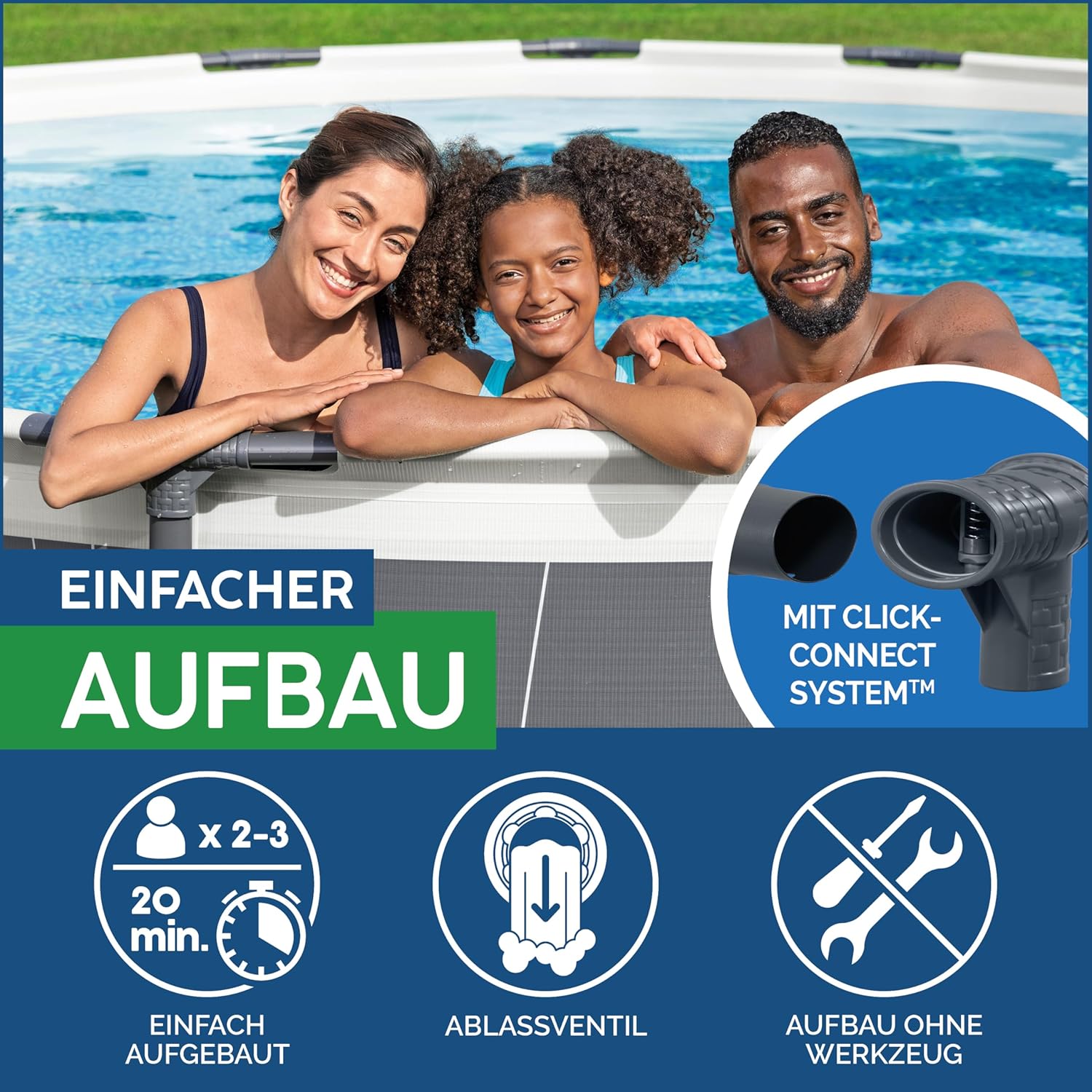 Bestway Steel Pro MAX Frame Pool Komplett-Set mit Filterpumpe Ø 457 x 107 cm, LED-Design, rund