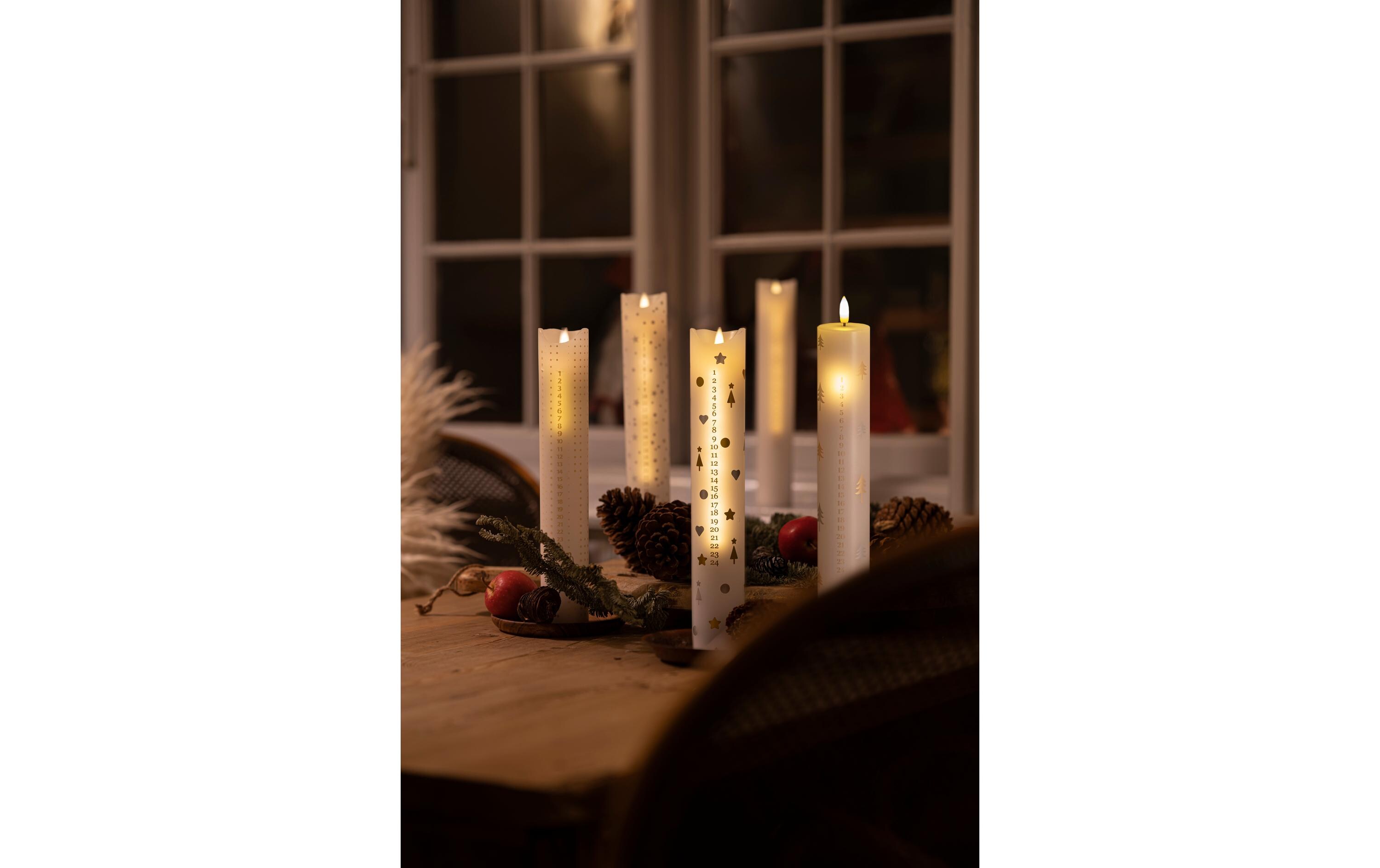 LED-Kerze Sara Adventskalender, Ø 4.8 x 29 cm, WeissKerze aus Kunststoff mit LED Licht