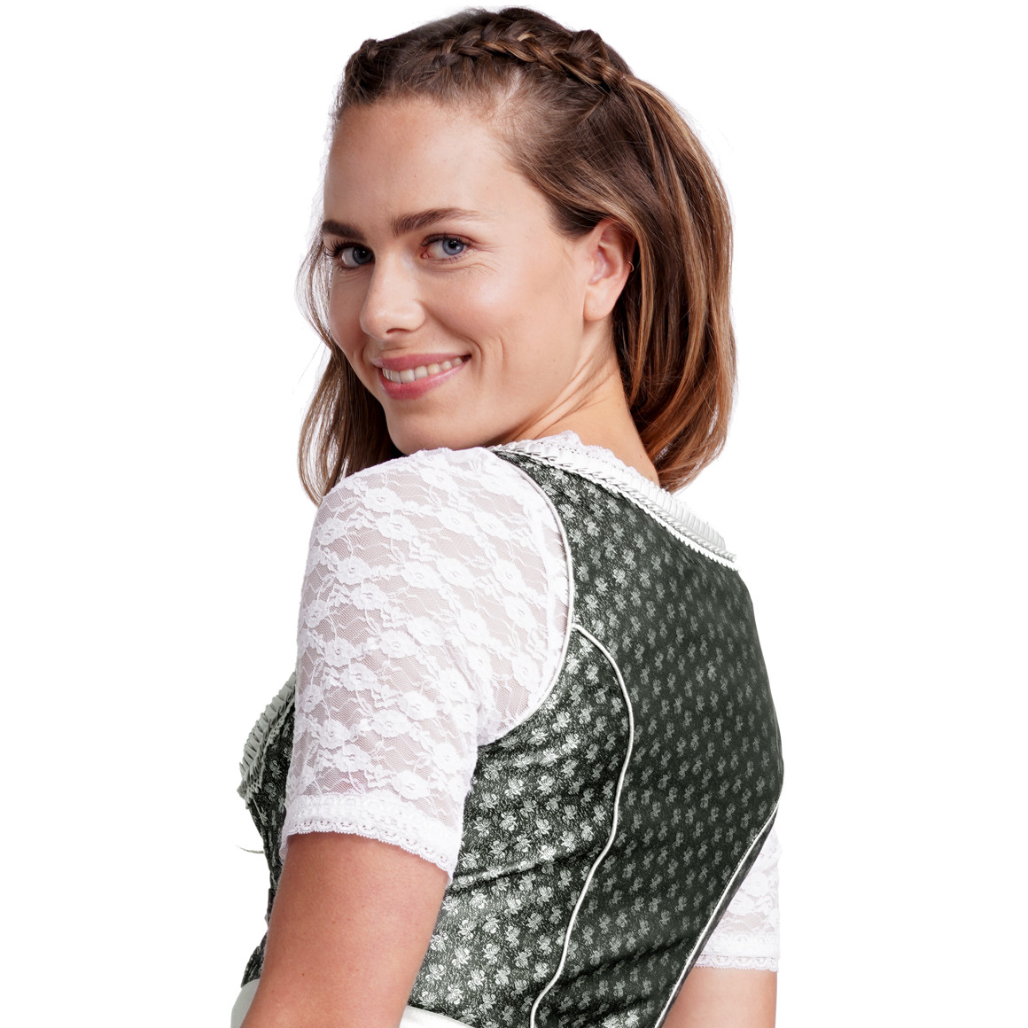 Gina Benotti Damen Dirndl mit Spitzen-Details dunkelgrün / hellgrau