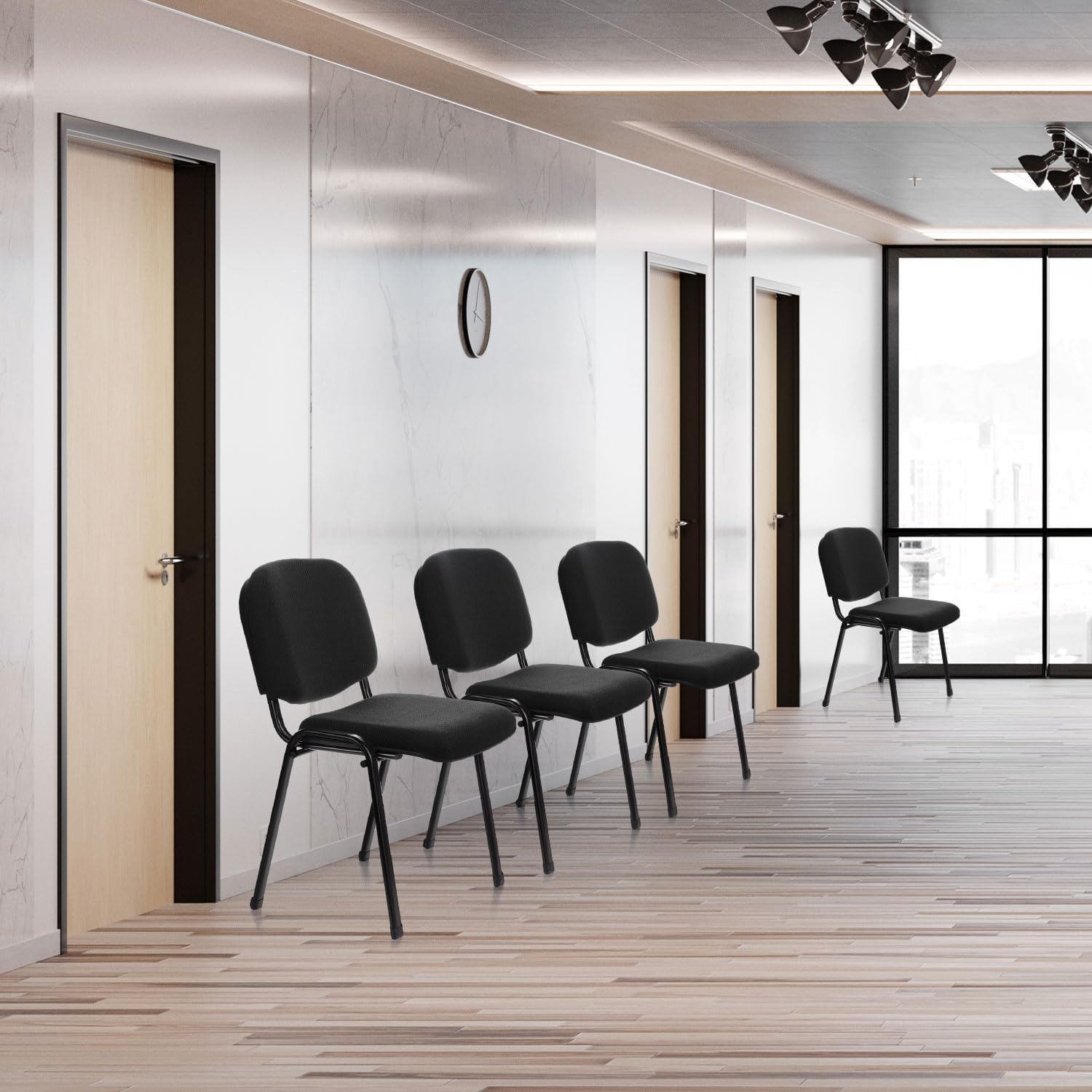 hjh OFFICE 4er Set Besucherstuhl stapelbar XT 600 Konferenzstuhl Stapelstuhl gepolstert, Metallgestell, Stoffbezug Schwarz 704500
