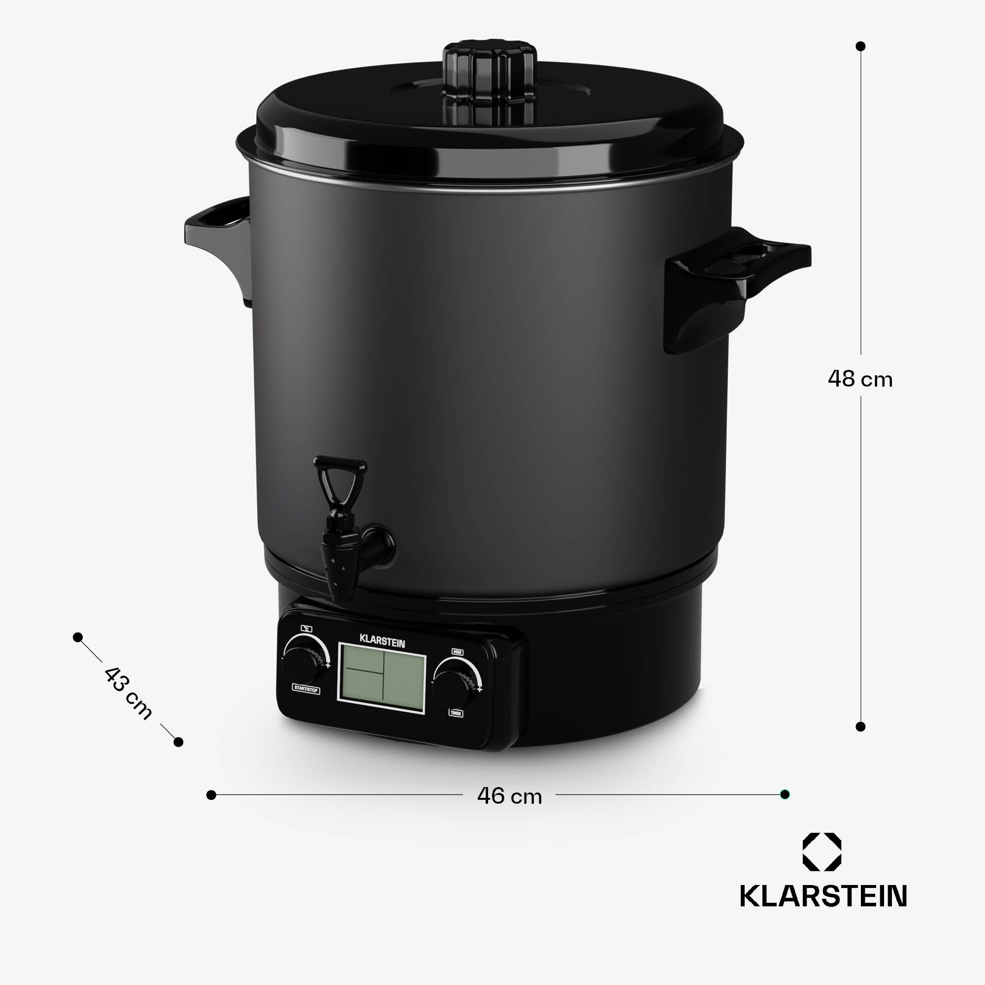 Biggie Digital Einkochtopf Getränkespender elektrisch 27L 2000W Edelstahl Matt-Schwarz 27 Liter