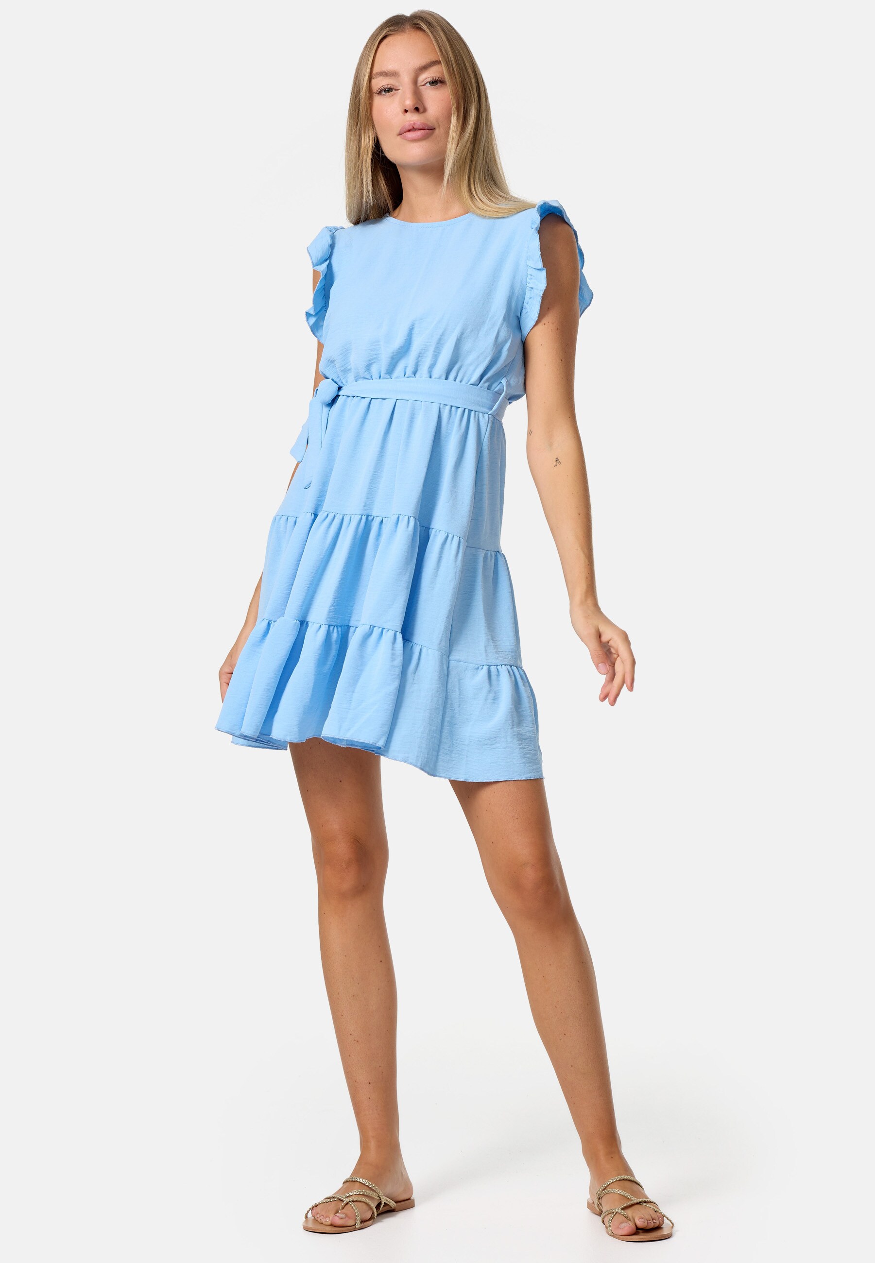 PM SELECTED Damen Minikleid Sommerkleid Midi Kleid mit Rüschen in Einheitsgröße PM27